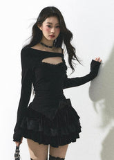 비대칭 레이스 트림 피티드 티셔츠